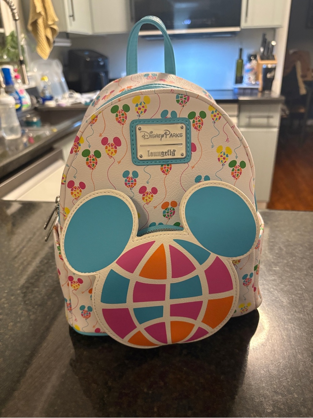 Loungefly Epcot Disney Parks Pastel Balloon Mickey Mini Backpack - White/Teal